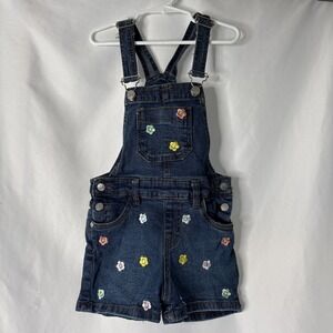 Beautees Girls M 5/6 Dark Blue Embroidered Floral One Piece Overalls Boho